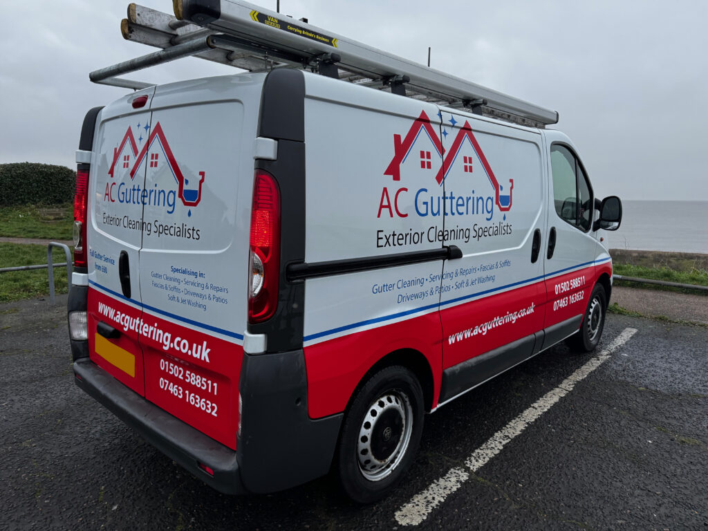 AC Guttering's sign-written van on the Lowestoft seafront